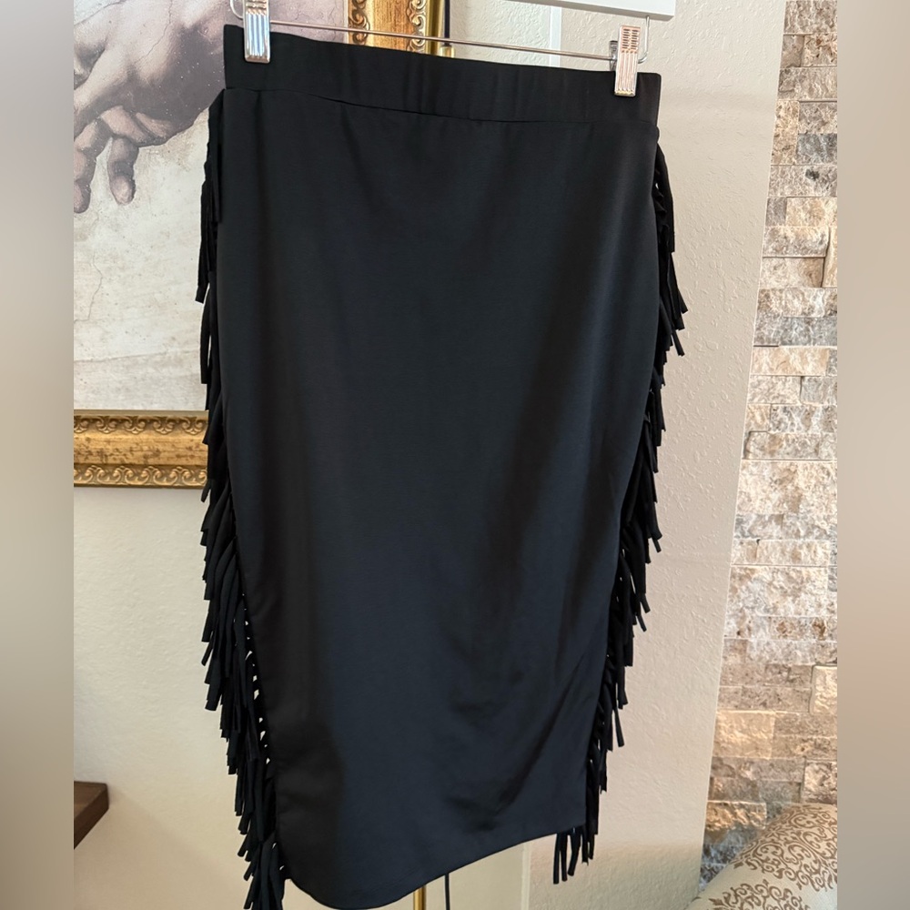Elegant Black Fringe Skirt- size small